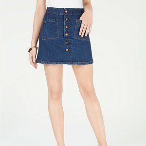 Women OAT Cotton Button-Front Denim Mini A-Line Sk